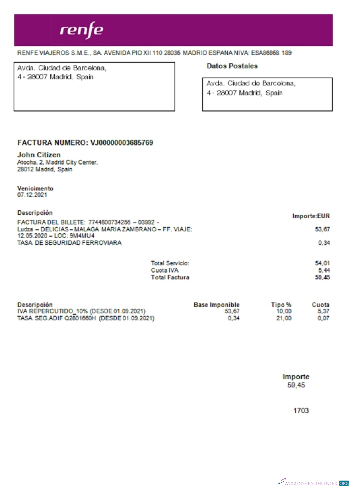 download download Spain Renfe utility bill template in Word and PDF format PDF template PDF template